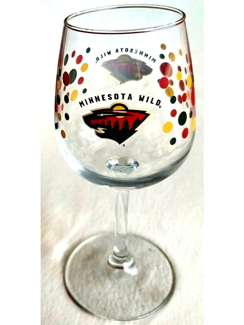 MinnesotaWild Polka Dot Wine Glass 12oz NHL New